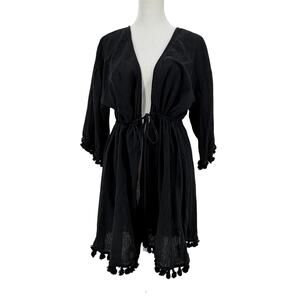 J.Crew Black Tassel Beach Cover Up Dress Womens L Cotton Boho Swim Tunic